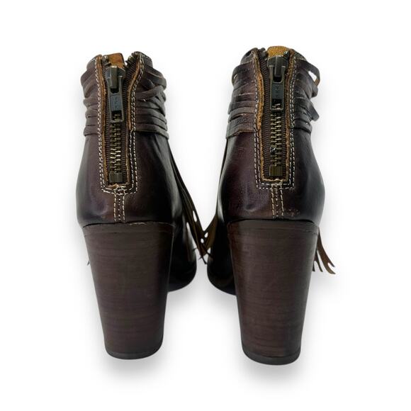 Bed Stu Onset Olivia Women’s Size 7.5 Peep Toe Fringe Booties Brown Leather Heel - Picture 6 of 11